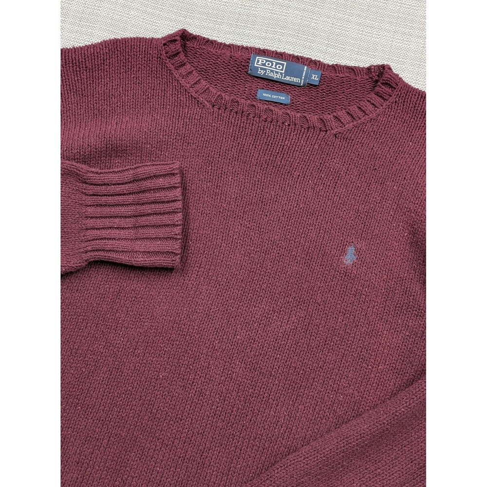Polo By Ralph Lauren Sweater Mens XL Red Cotton Crewneck Pony Logo Knit Pullover